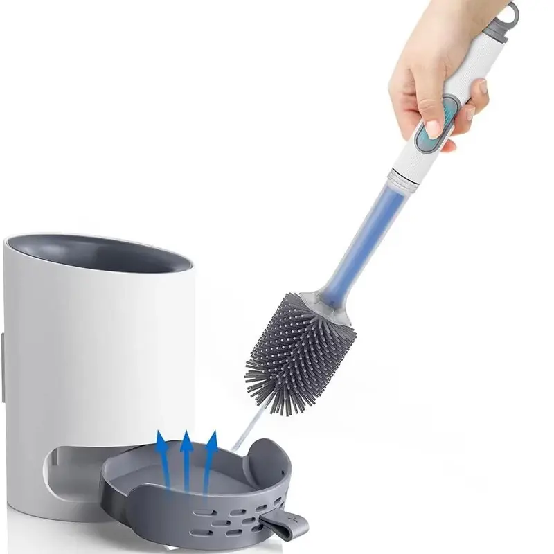 Wall-Mounted Refillable Toilet Brush, Long Handle Silicone TPR Brush, Corner Cleaning Tool for Bathroom Accessories, Silicone Brush