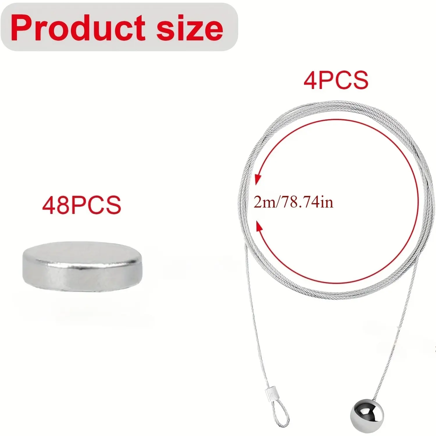 4 Pack Photo Rope with 48 Magnets, Photo Wire Rope, Photo Wire with Magnets, Rope, Photo Hanging, Photo Chain, Stainless Steel Photo Rope for Hanging Photos And Postcards