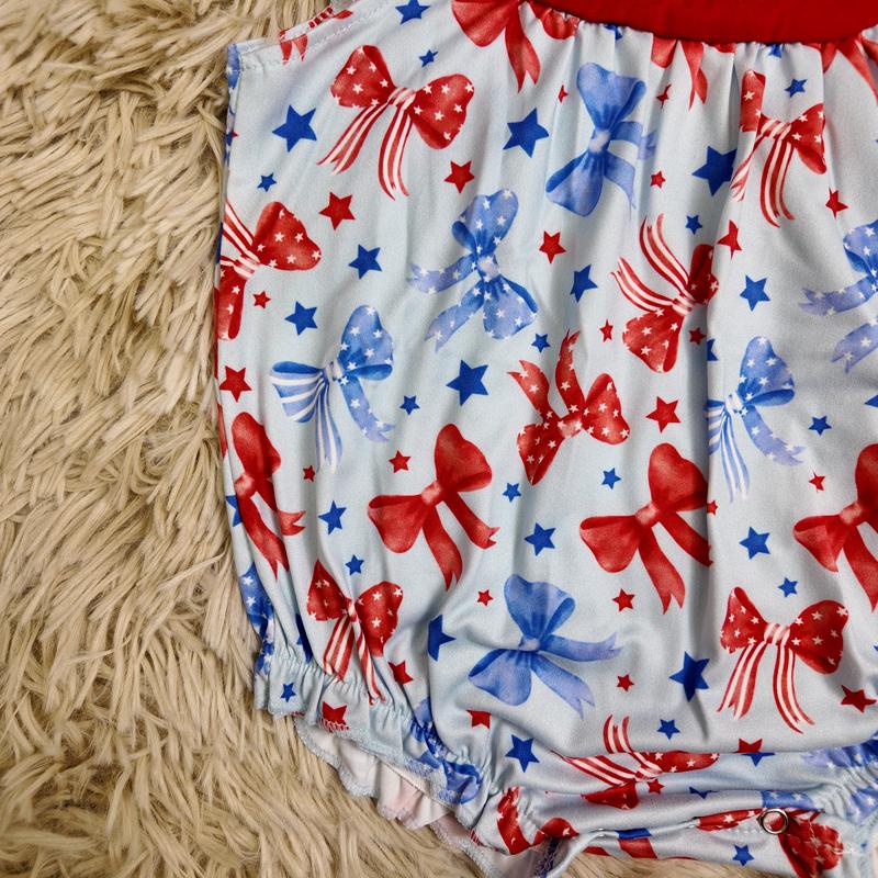 Red blue bows printed American Girl embroidery bubble 4th of july baby romper