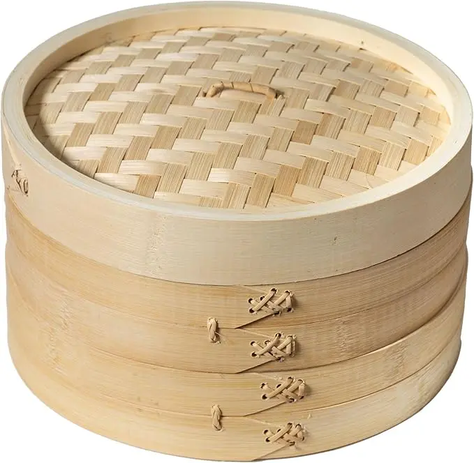 Bamboo 2-Tier Steamer Baskets, 10-Inch, Versatile Storage Solution for Various Uses Cookware Kitchen Pan Traditional
