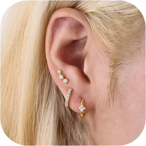 Fansilver 3 count Silver Earrings Set for Women Hypoallergenic Dainty Studs Small Hoop Cartilage Earrings Trendy Cute Earring Stacks for Multiple Piercing