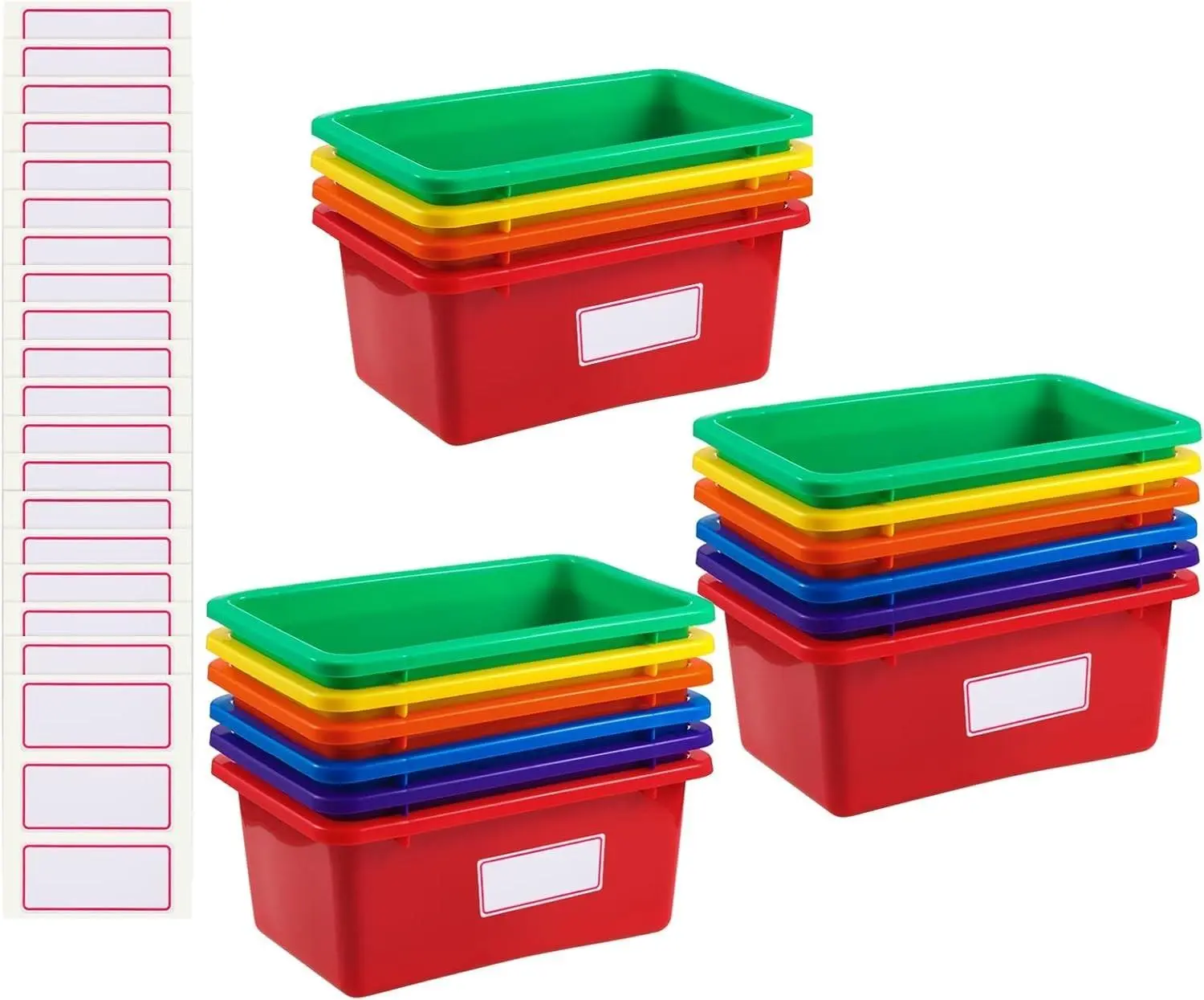 Outus 16-Piece Colorful Rectangular Plastic Organizer Set - Stackable Bins with Labels, 6-Color Organizing Storage Boxes for Home Organization