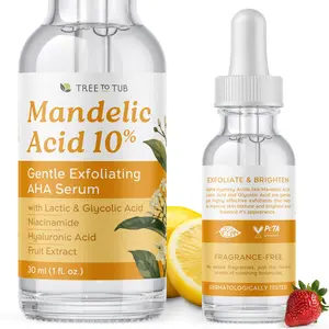 Tree To Tub Mandelic Acid Serum - 10% Gentle Exfoliating AHA Serum - Mandelic Serum w/Lactic & Glycolic Acid for Smoother Skin - Hyaluronic Acid to Hydrate - Vegan Skincare for Men & Women