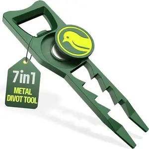 7-in-1 Metal Golf Divot Tool with  Ball Marker - Tee Height Setter, Bottle Opener,  Cleaner, Putting Alignment, Club Tee - Durable Green Accessory  for Men & Women