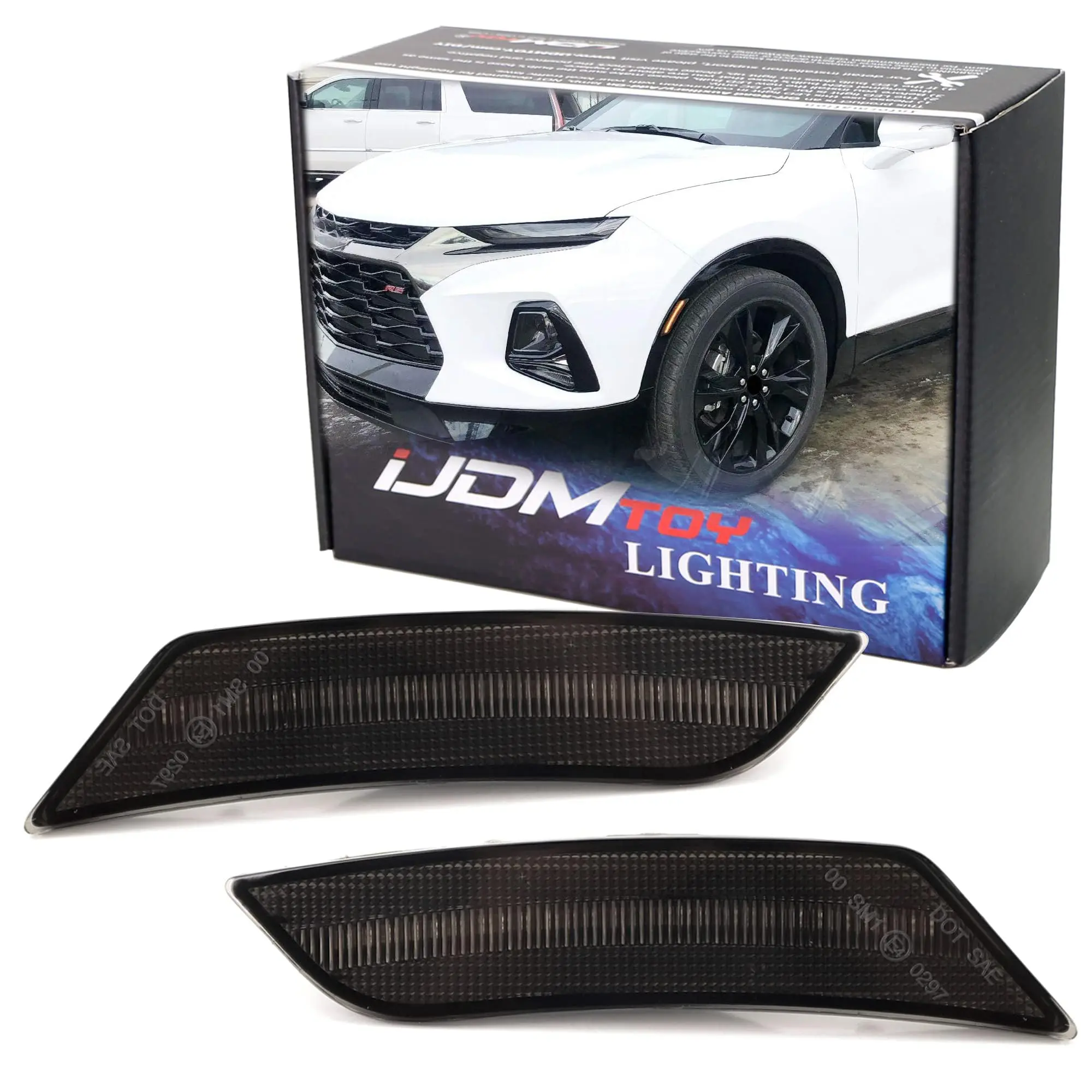 iJDMTOY Smoked Lens Amber Full LED Bumper Side Marker Light Kit For 2019-up Chevrolet Blazer, Powered by 27-SMD LED