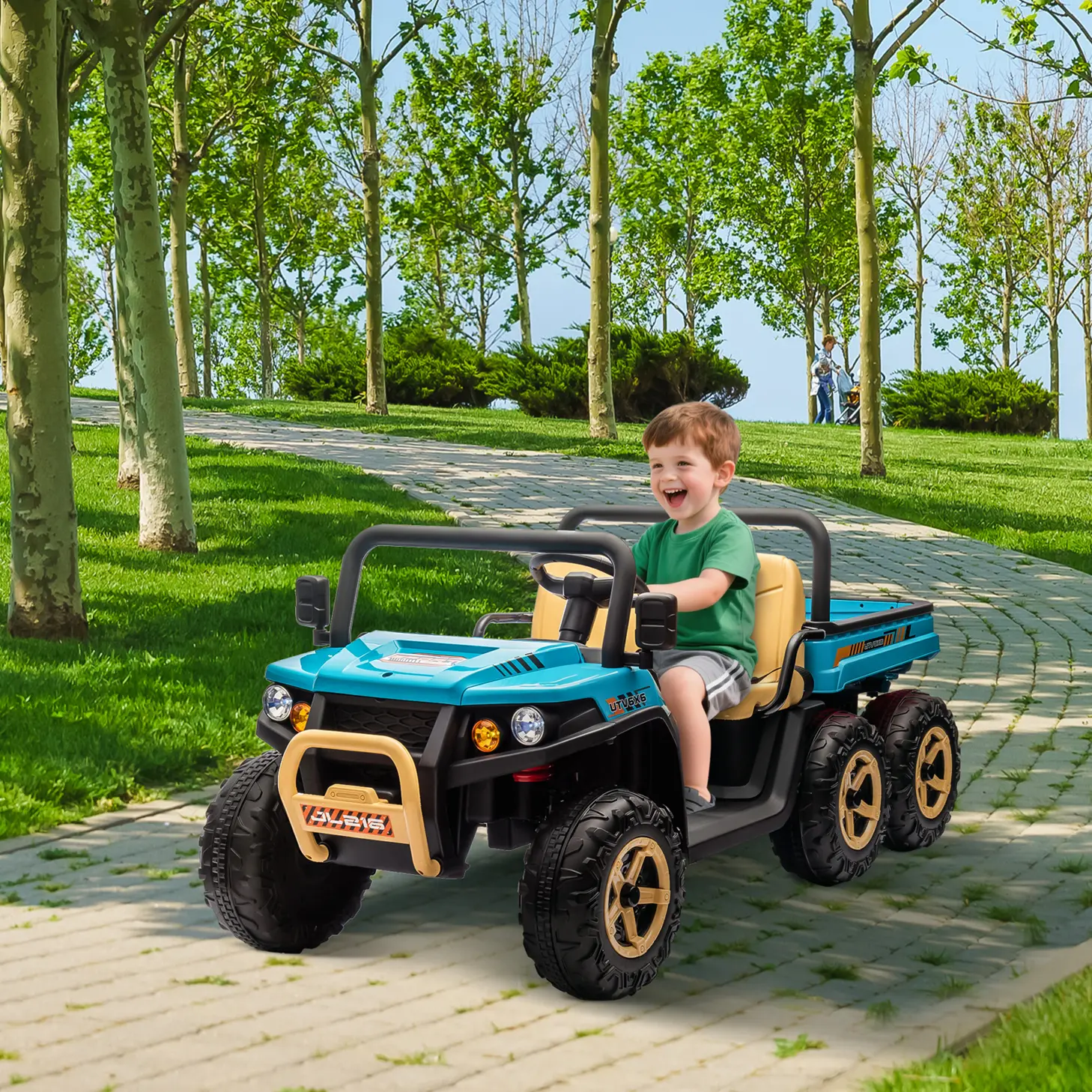 24V 2-Seater Kids UTV Ride-on Truck with Parent Remote Control | Electric Dump Bed & Shovel | 2-Speed, Bluetooth Music, LED Lights - ASTM Certified for Ages 4-8 (Red/Black)