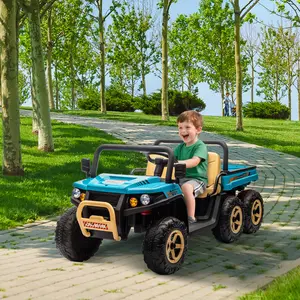 24V 2-Seater Kids UTV Ride-on Truck with Parent Remote Control | Electric Dump Bed & Shovel | 2-Speed, Bluetooth Music, LED Lights - ASTM Certified for Ages 4-8 (Red/Black)