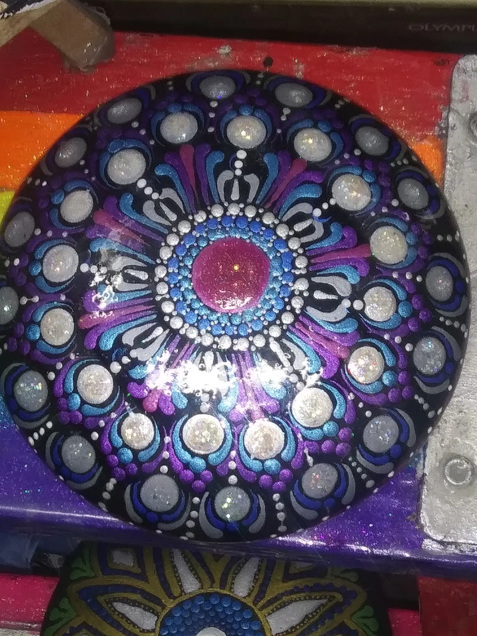 Purple and Pink and Blue oh my! 4.5" Dot Mandala Stone