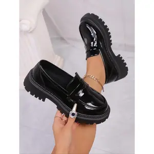 Women's Soft Comfortable British Style Platform Shoes, New Thick Sole Loafers, Durable Commuting Korean Fashion, Plus Size Available Footwear