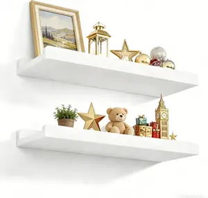 Floating Shelves Wall Mounted Set of 2, 17 Inch Rustic Wood Wall Shelves for Storage, Bedroom Living Room Bathroom Kitchen Office and More White