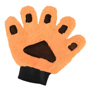 1PC Orange Coral Fleece Car Wash Mitt Microfiber Five Finger Glove Double Sided Dirt Washing Tool