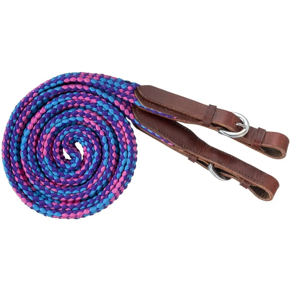 Tough1 5ft Flat Braided Trail Reins - Navy/Red/Aqua