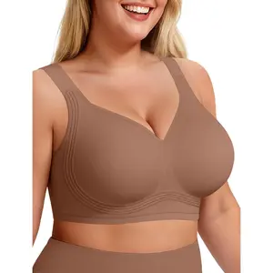 Women's Supportive Wireless Push-Up Bra - Full Coverage, Seamless, Plus Size, Lightweight, Comfortable Sport Bra with Strip Detail for Older Women (T-Shirt Compatible)