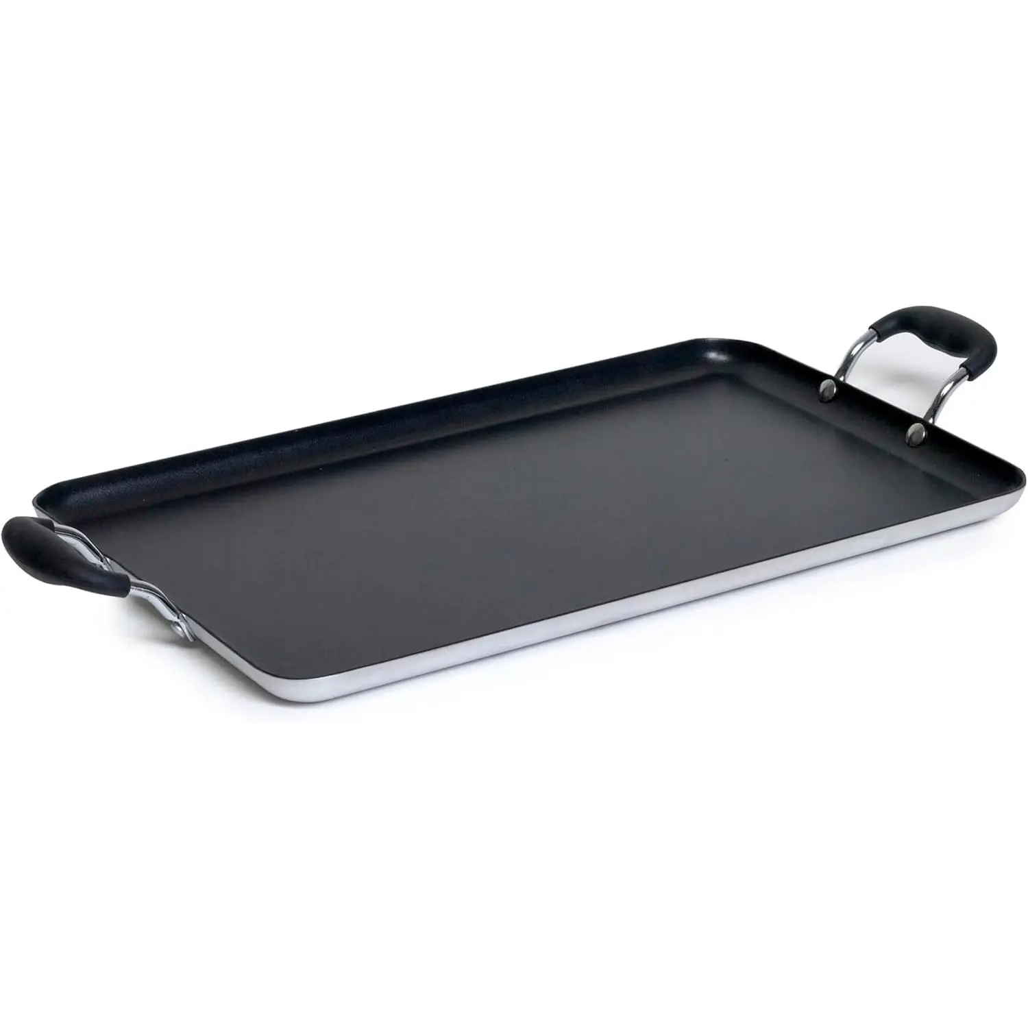 19x12in Aluminum Nonstick Double Burner Griddle with Cool Touch Handles  Black