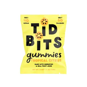 TiDBiTS Tropical Citrus Gummy Candies 6pk Low Sugar Prebiotics Real Fruit Juice Low Calorie Snack No Corn Syrup No Dyes No Sugar Alcohols