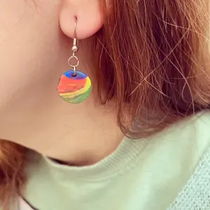 Rainbow Clay Earring - Fashion Accessory for Women handpainted earrings hut oval hoop bohochic jewelry dangle plugs nickelfree polymer clay christmas gift