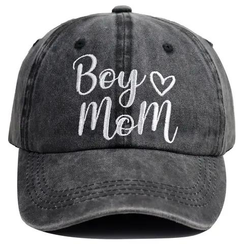 Women's Pure Cotton 'Boy Mom' Embroidered Baseball Cap - Hats for Women, Adjustable Fit, Breathable, Buckle Closure, Vintage Design, Outdoor All-Season, Funny Gift for New Moms (Anniversary, Birthday, Beach Use)