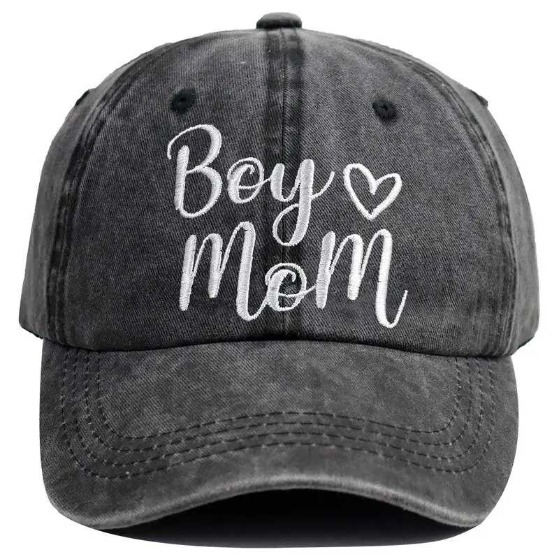 Women's Pure Cotton 'Boy Mom' Embroidered Baseball Cap - Hats for Women, Adjustable Fit, Breathable, Buckle Closure, Vintage Design, Outdoor All-Season, Funny Gift for New Moms (Anniversary, Birthday, Beach Use)