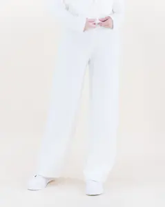 Honeycomb Stitch High Waisted Wide Leg Knitted Pants - Elegant Minimal All Seasons Fitted Pants in Black & White - Soft Textured Knit with Gentle Stretch Waistband - Perfect for Matching with Cardigans