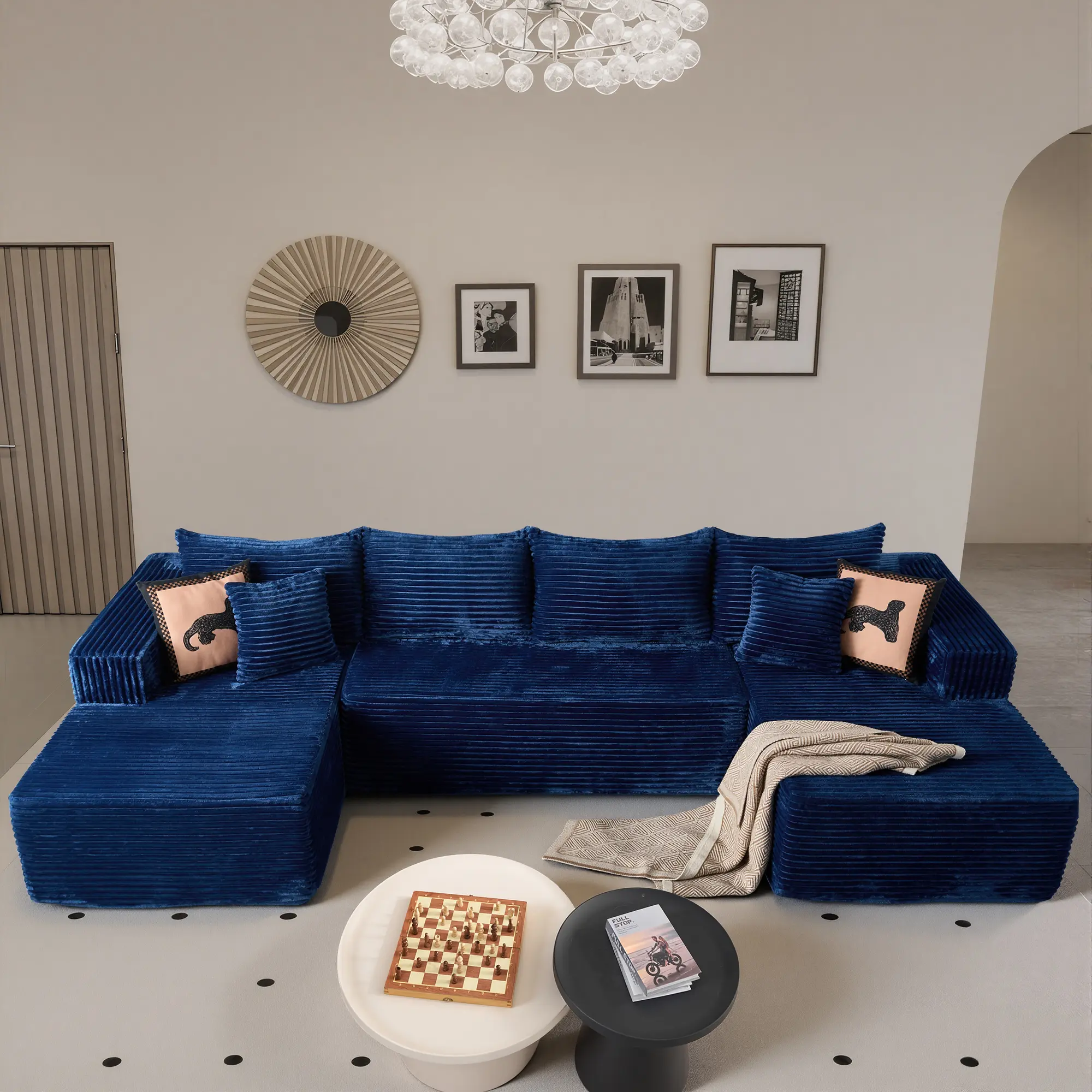 135” U Shaped Blue Plush Corduroy
