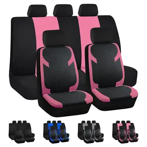 5 Seats Universal Car Seat Covers, Pink Fabric Breathable Car Front & Rear Seat Protectors, Airbag Compatible, Full Protection, Fits Most Cars Trucks Vans SUVs, Pink Vehicle Seat Covers