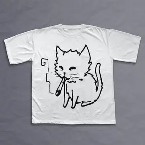 Cat Smoking Y2k T-Shirt, Unisex Vintage Graphic Tees Gothic Grunge Y2k Emo Scene Amity Affliction Style Clothes Men Women Streetwear