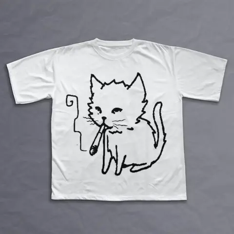 Cat Smoking Y2k T-Shirt, Unisex Vintage Graphic Tees Gothic Grunge Y2k Emo Scene Amity Affliction Style Clothes Men Women Streetwear