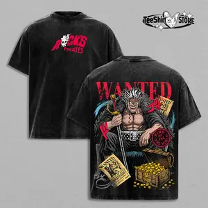 Rocks D. Xebec One Piece Tee – WANTED Poster Vintage Washed Heavy Cotton Anime Streetwear Hoodie, Graphic Pirate Treasure Top for Anime Lovers