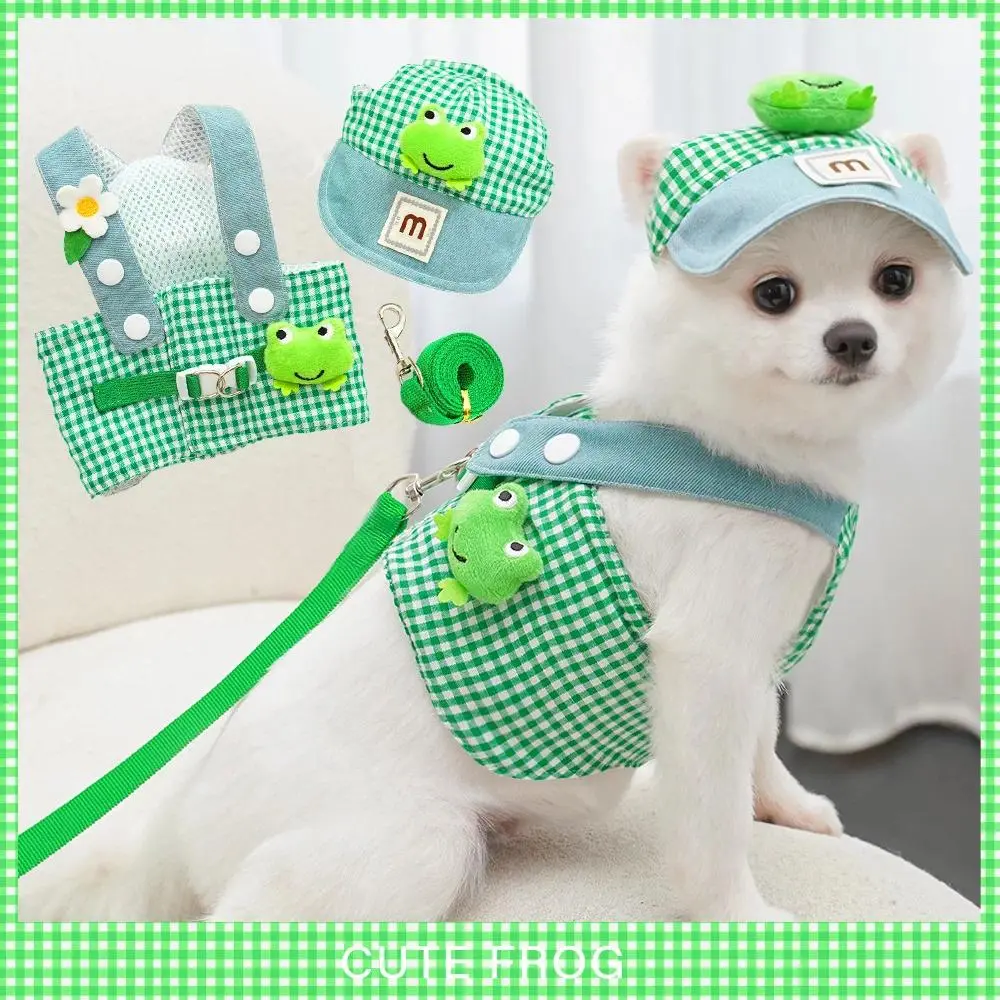 3pcs Cartoon Pet Harness-Leash-Sun Hat Pack, Cute Costume Vest Cap for Small Dogs & Kittens, Outdoor Pet Accessory Set, Set Pack, Harness Leash Set