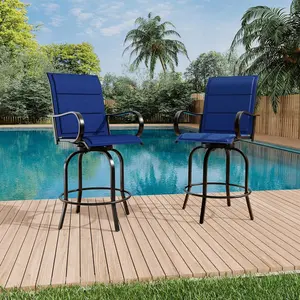 All-Weather Swivel Patio Bar Stools Set – High Back Outdoor Bar Chairs with Armrests, Rotating Counter Height Seating for Deck, Lawn, Garden, Backyard, Poolside