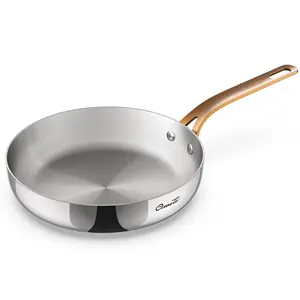 ciwete 9.5 Inch Frying Pan, Upgraded Tri-Ply Stainless Steel Skillet, Stay-Cool Brass Handle, Polished Stainless Steel Pan for Easy Clean, Oven and Dishwasher Safe, Induction & All Stove Compatible fathersdaygift