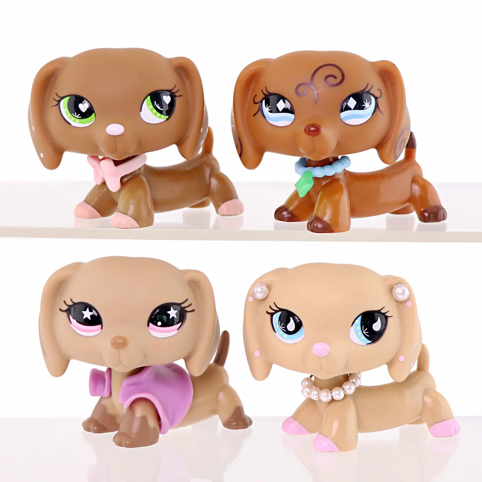 4 Pcs Mini Dachshund Puppy Figurine Set, Hand Painted Dog Figures with Decor Accessories, Desktop Collectible Ornament Toy Gift