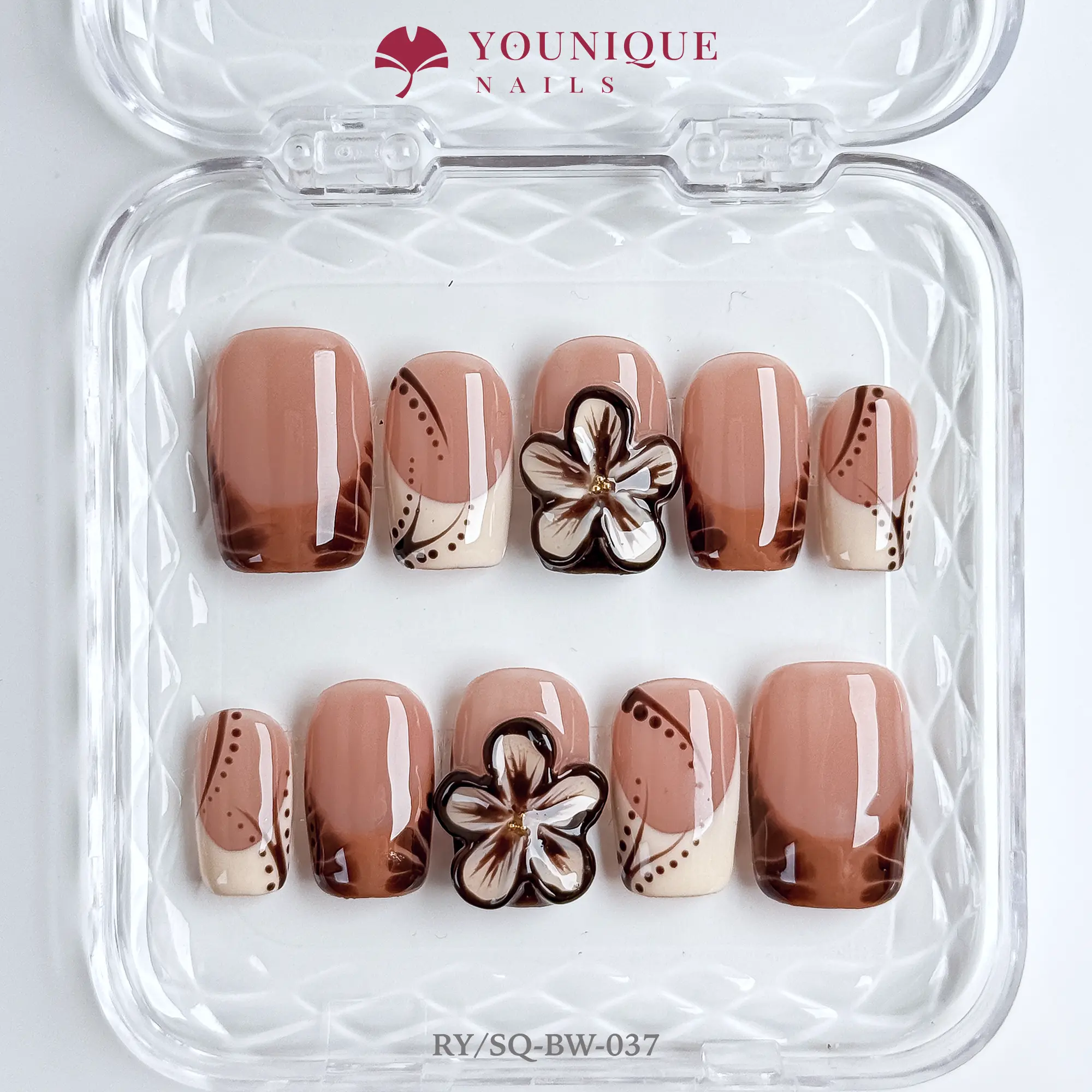 Younique Nails | RY Studio |  Latte Carve | 10PCS 100% Handmade Press-On Nails | Reusable Colorful Art