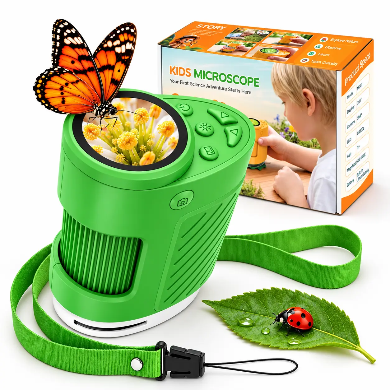 【NEW】SEEKID Kids Digital Microscope 1000X, Compact & Easy to Hold, Round Display, Rechargeable, 8 LEDs, STEM Toy for Ages 3-12, 2027 Upgraded Model