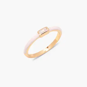 Posie Pink Enamel Band Ring with CZ stone in Gold