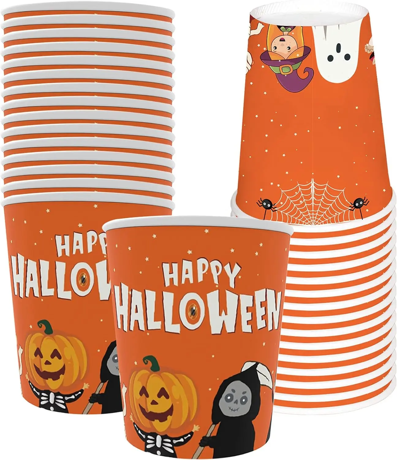 Halloween Disposable Cups for Kids 30 PCS 9 OZ Adult Halloween Pumpkin Disposable Paper Cups for Coffee Juice and Hot Cold Drinks Party Supplies(Orange)Halloween & Christmas gifts Party Favors
