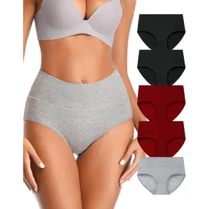 High Waisted Womens Underwear Cotton Underwear Full Coverage Briefs Stretch Breathable Ladies Panties 5 Pack