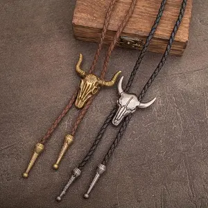 1 piece of new style ox bone pendant bolo tie collar rope, European and American bolo tie, a personalized and fashionable tie clip, a trendy necklace.