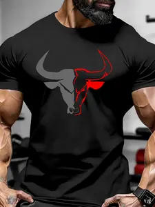 Men's Soft Short Sleeve Round Neck T-Shirt, Bull Print, Comfortable Casual Wear, Daily Fashion, Multiple Colors Available