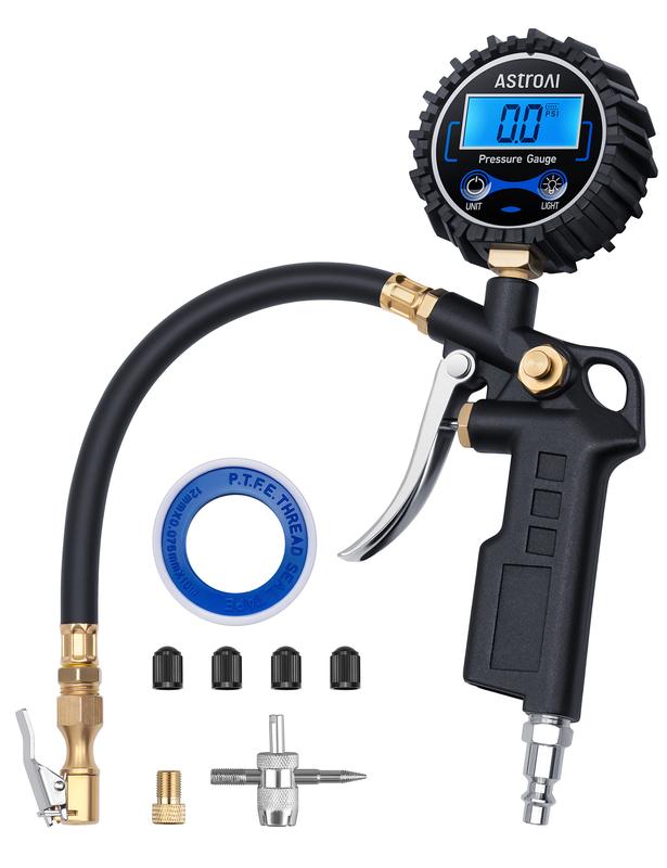 AstroAI Digital Tire Pressure Gauge with Inflator 250 PSI Air Chuck & Compressor Accessories Accuracy Measurement Durable Brass Components Automotive Vehicle Tool