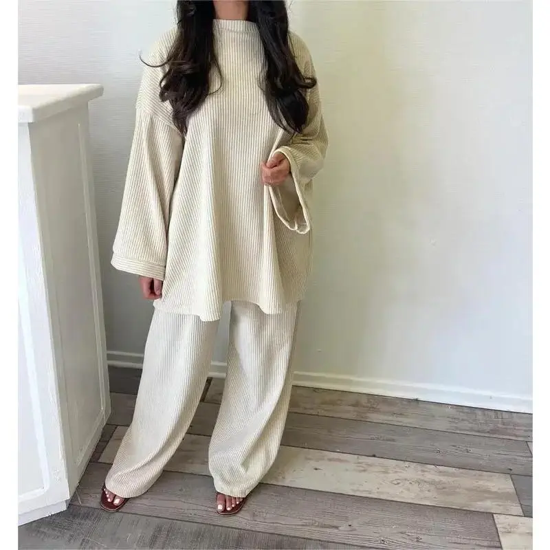 2024 Winter Two Piece Sets Women Clothing Autumn Fashion Casual Solid Round Neck Pullover Loose Pit Knitted Sweater Pants Suits1