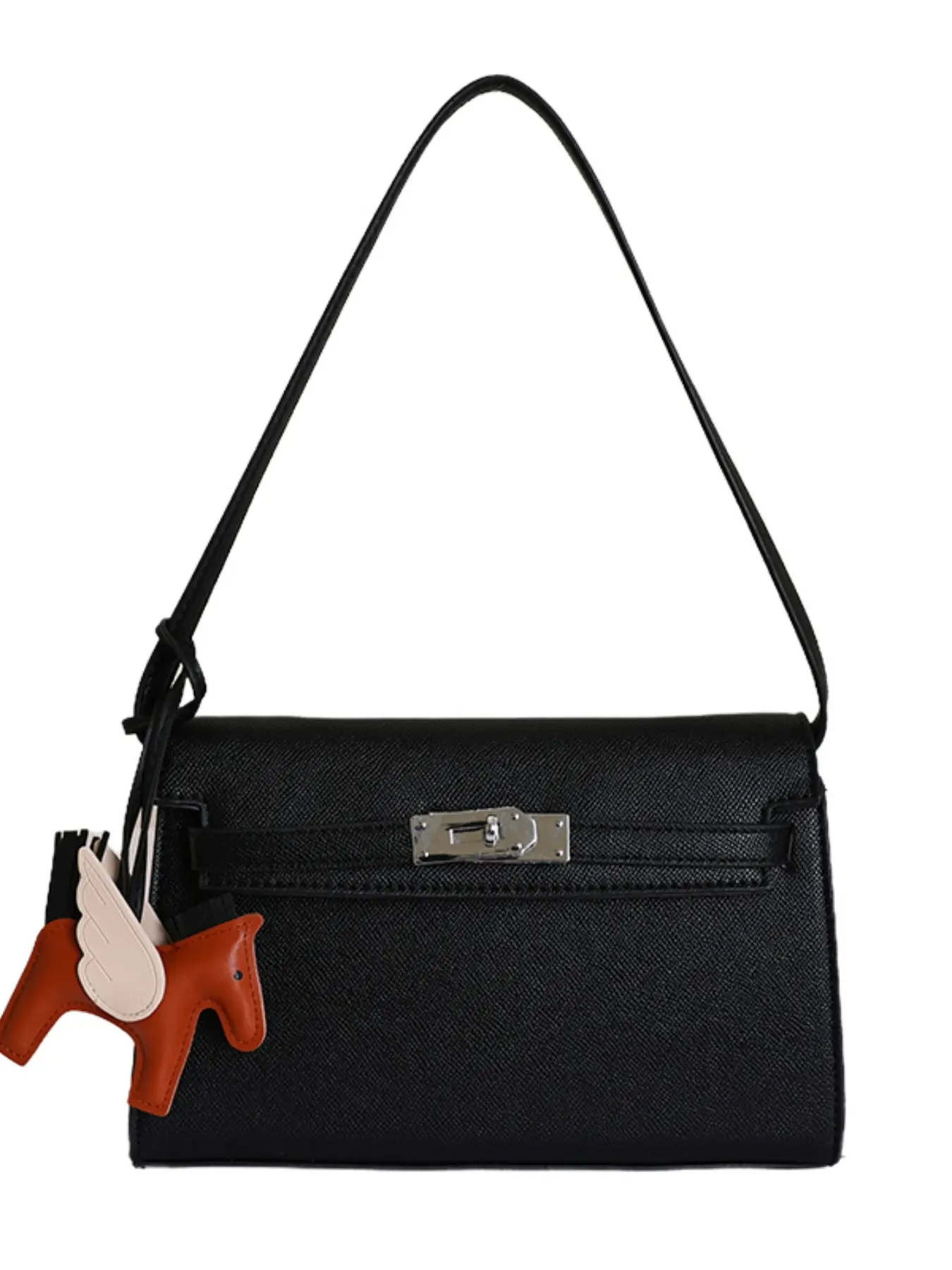 Women's Fashion Retro Solid Color Small Square Bag, Flip Cover Design, Silver Color Lock, Detachable Horse Charm, Versatile for Work, Dates, Special Occasions, Fashionable Crossbody Bag