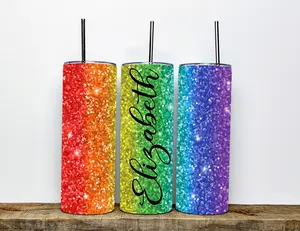 Customized Rainbow Glitter Tumbler | 20oz Stainless Steel Insulated Tumbler with Dazzling and Eye-Catching Design | Gift for Girlfriend