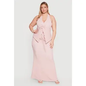 Plus Size Drawstring Waist Detail Mermaid Maxi Skirt