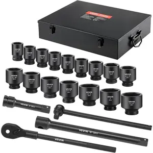 VEVOR Impact Socket Set 3/8 Drive, 90 PCS, CR - MO, SAE 1/4 - 3/4 Metric 6 - 19mm, with Shallow Deep Sockets, Swivel E - Torx Bit socket Sockets, Extension Bars, Adapters, Universal JointVEVOR Super Brand Day