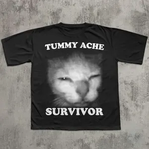 Tummy Ache Survivor Cat T-shirt, Funny Shirt, Cats Lover Gift, Graphic Tee, Unhinged Clothes, Weird Tshirt, Meme Shirts, Comfort Colors