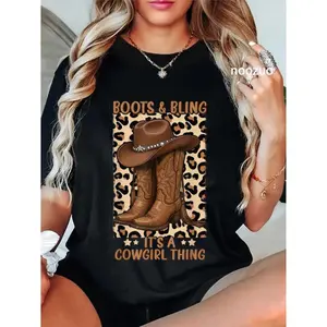 Cotton Unisex Boots and Bling Cowgirl Theme Rodeo Love Country Girls Casual Tee