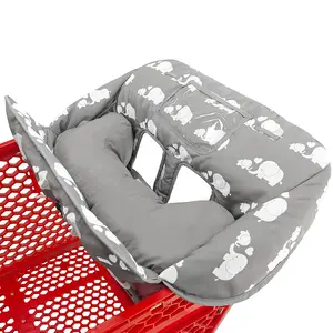 Soft Pillow Attached 2-in-1 Shopping Cart and High Chair Cover for Baby Cotton Padded Cart Cover Fold'n Roll Style Portable with Carry Bag Gray Elephant
