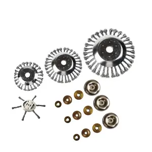 4-Piece Garden Tool Set with 1 Weeding Wheel, 6 Inch, 8 Inch, 10 Inch Steel Wire Brushes, Durable Lawn Care Accessories for Gasoline Grass Cutters