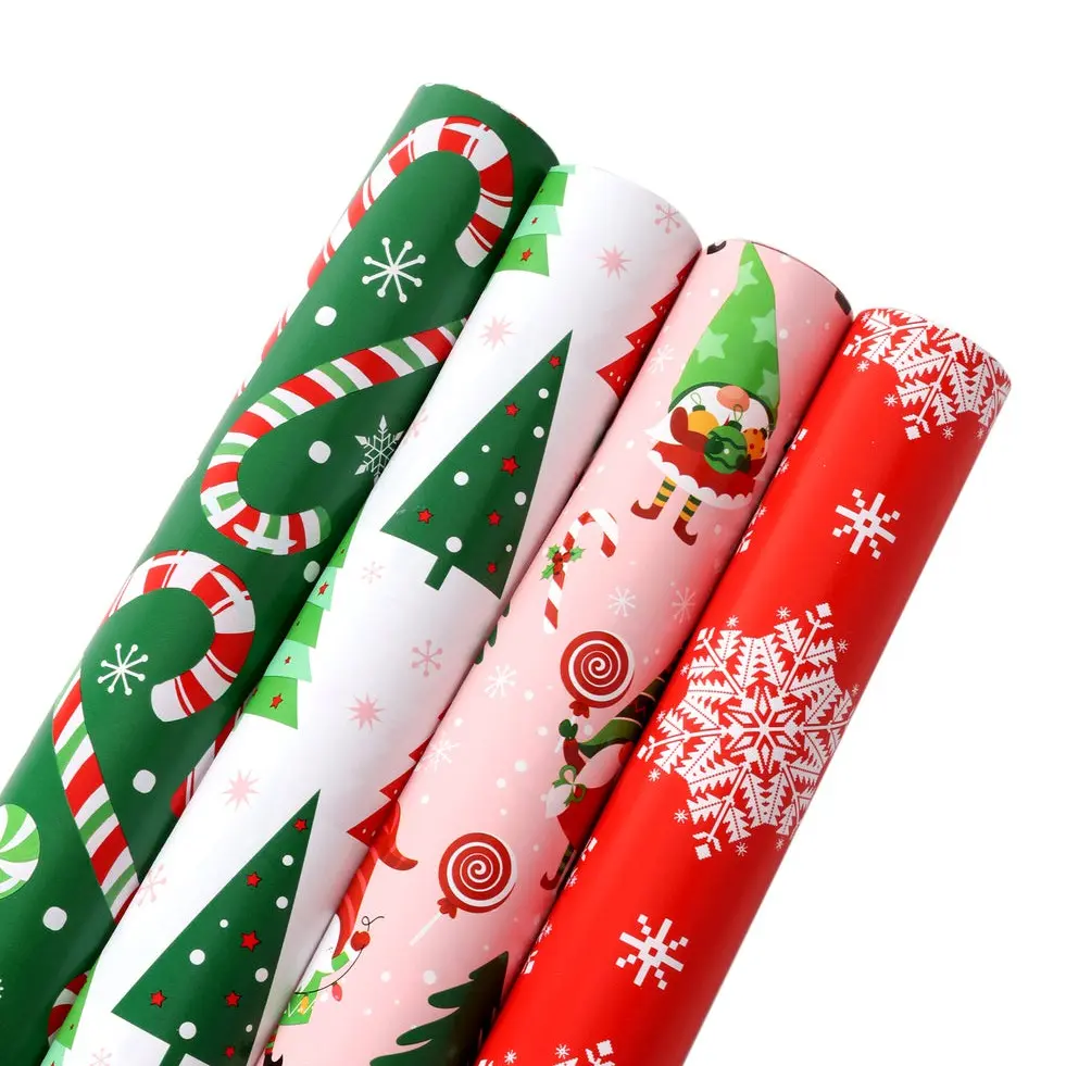 LaRibbons 30" x 10' Christmas Wrapping Paper Bundle (4-pack) | Gnome Pink